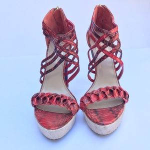 Vince Camuto Red Snakeskin Platform Heels 7M